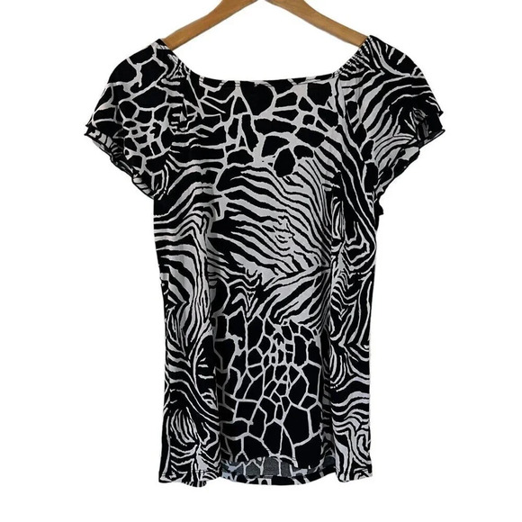 Claudia Richard Black and White Blouse XL Abstract Animal Print Layered Sleeves - Picture 2 of 6